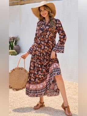 R. Vivimos Floral Boho Front Tie Dress